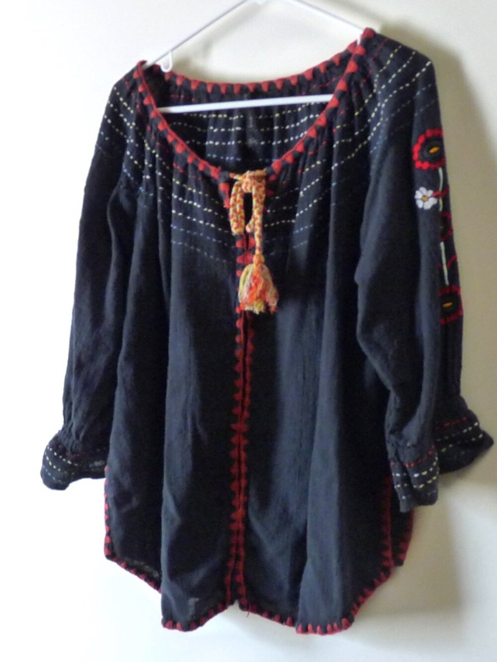 Banjara embroidered black Boho blouse cotton folk XL
